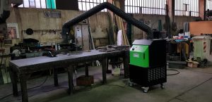 Depuratore carrellato mobile fumi di saldatura con braccio autoportante mt 3 a tubi rigidi